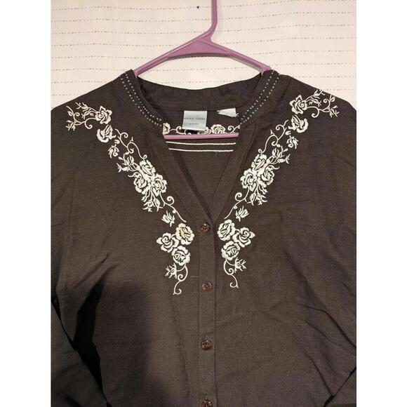 Emma James Chic Embroidered Button-Down Top Blouse Black Womens 3XL 23W - Picture 4 of 8